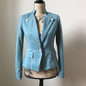 Turquoise blazer with silver buttons